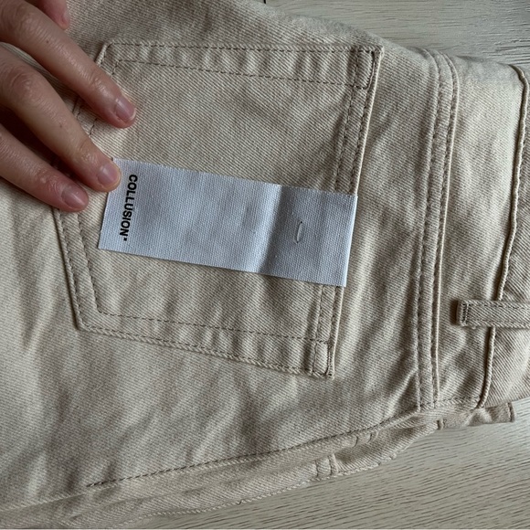 BNWT white/beige denim pants raw hem wide leg - Picture 3 of 4
